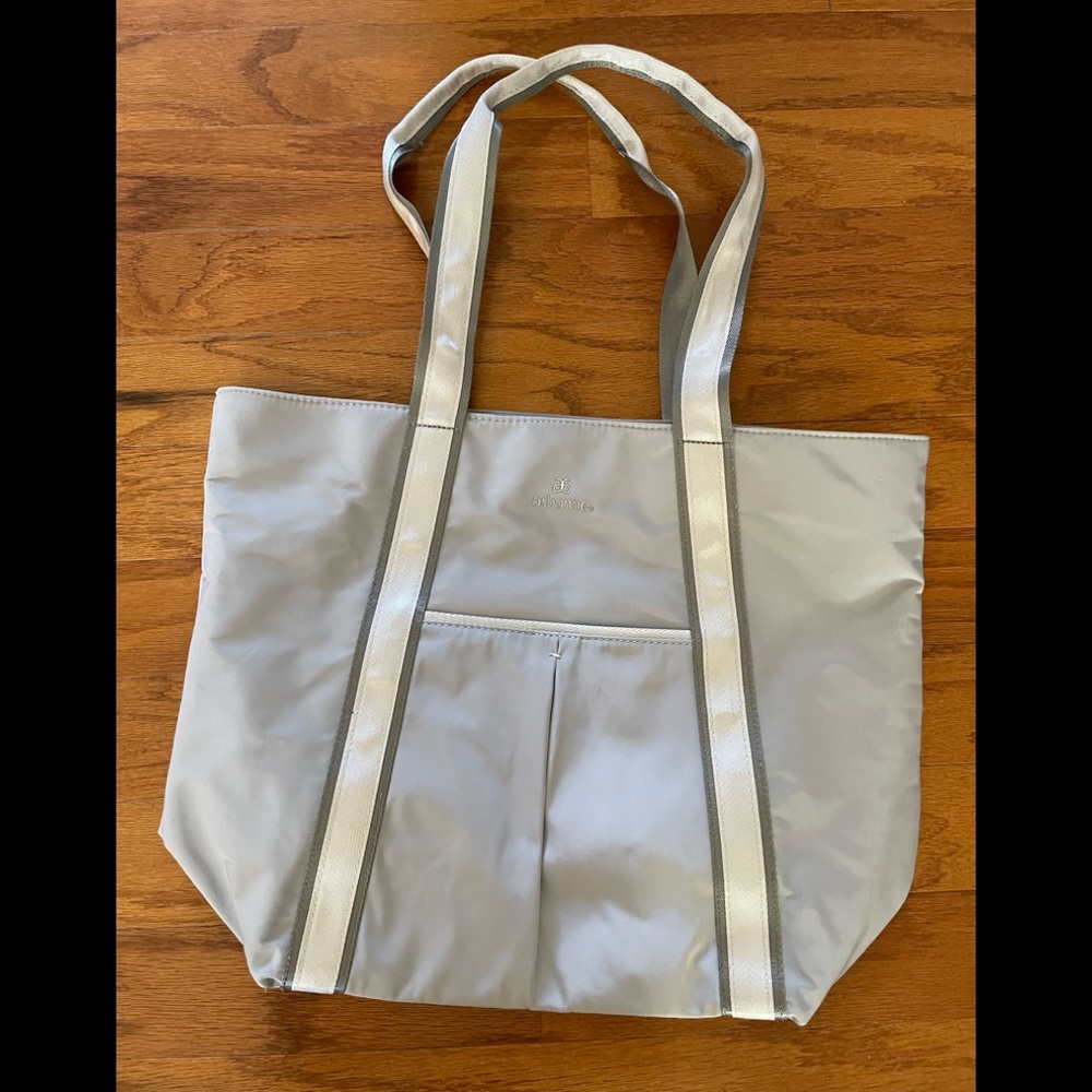 Arbonne Tote Bag. Silky grey material perfect for errands or carry all.